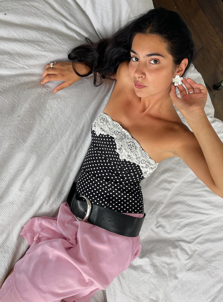Ettore Lace Trim Strapless Top Black Polka | Princess Polly US