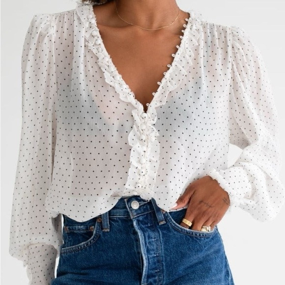 RUMORED Poet Blouse In Cream Dot | Poshmark