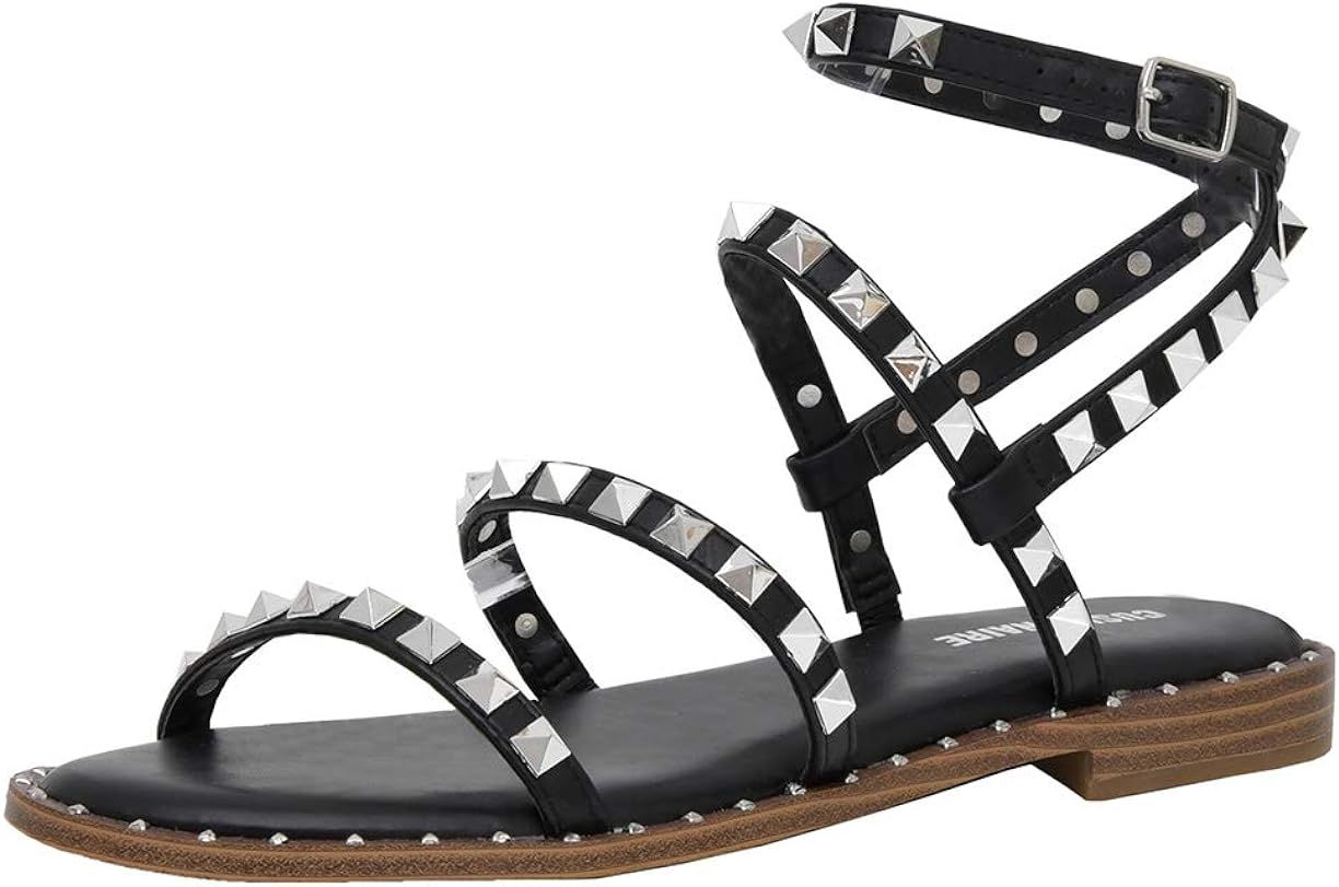 CUSHIONAIRE Women's Tatum Studded Ankle Strap Sandal with Memory Foam +Wide Widths Available | Amazon (US)