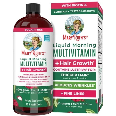 MaryRuth's Liquid Multivitamin + Hair Growth | Clinically Tested in Women for Thicker Hair & Facial Wrinkles | Biotin 10000mcg | Lustriva Hair Growth Supplements | Skin Care | Ages 18+ | 30 Fl Oz | Walmart (US)