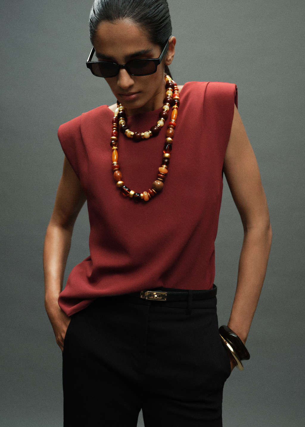 Ruched blouse with shoulder pads | MANGO (UK)