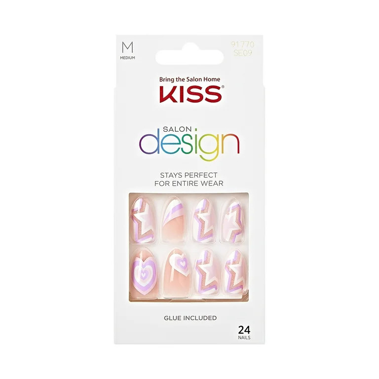 KISS Salon Design Press-On Nails, ‘All 4 Me’, Purple, Medium Almond, 31 Pieces - Walmart.com | Walmart (US)