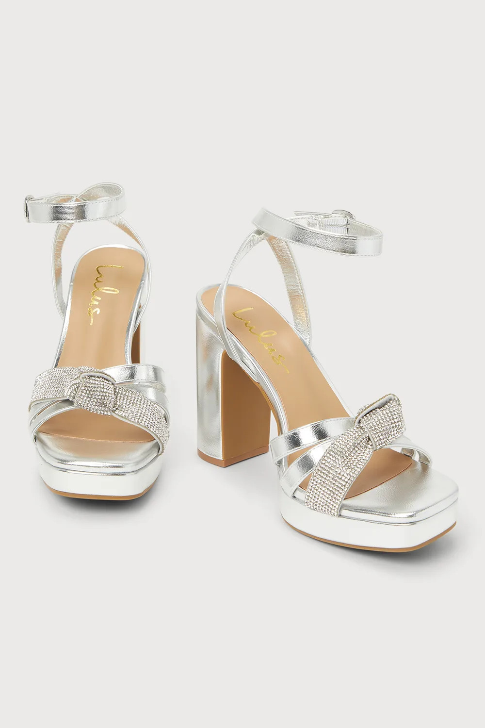 Neri Silver Rhinestone Knotted High Heel Sandals | Lulus (US)