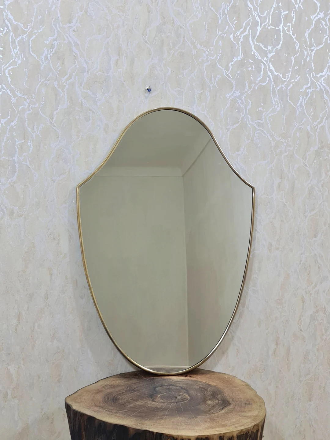 Antiqued Brass Mirror Italian Shield Mirror Brass Wall Mirror Vanity Mirror Aesthetic Wall Mirror... | Etsy (US)