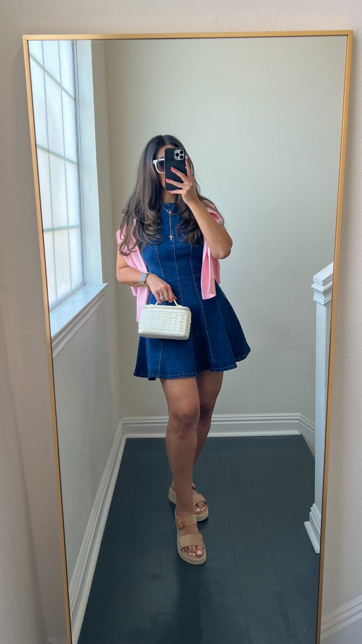 Flattering denim dress outfit! Stretchy but fitted and chic 

#LTKSeasonal #LTKootd #LTKMidsize