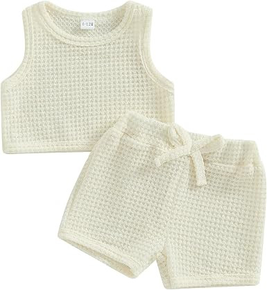 Toddler ​Girl Crochet Hook Summer Clothes Shorts Set Sleeveless Solid Color Tank Top Shorts Cut... | Amazon (US)