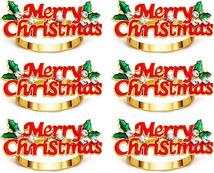 Christmas Napkin Rings Set of 6, Red Merry Christmas Letter Napkin Ring, Napkin Holder for Thanks... | Amazon (US)