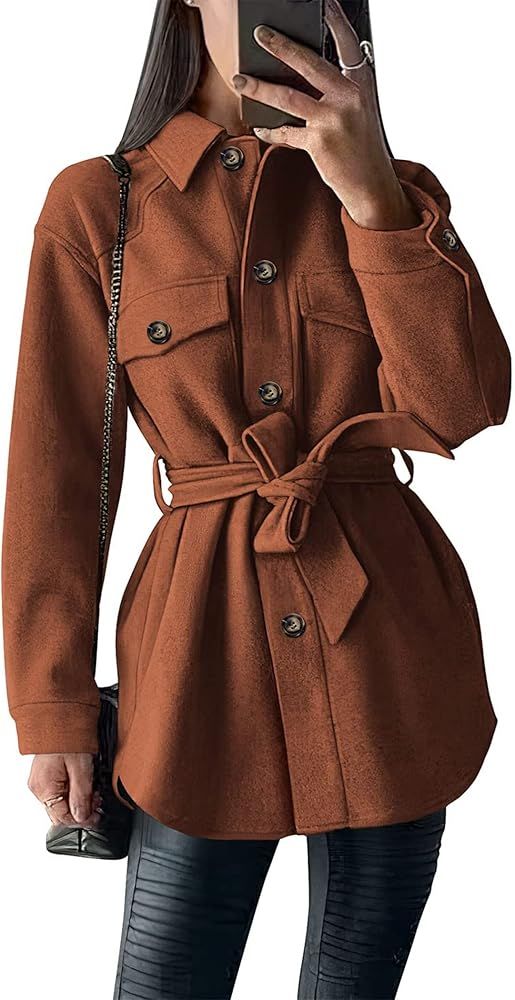 PRETTYGARDEN Women's 2023 Fashion Winter Trench Coats Lapel Button Down Peacoat Belted Outwear Ca... | Amazon (US)