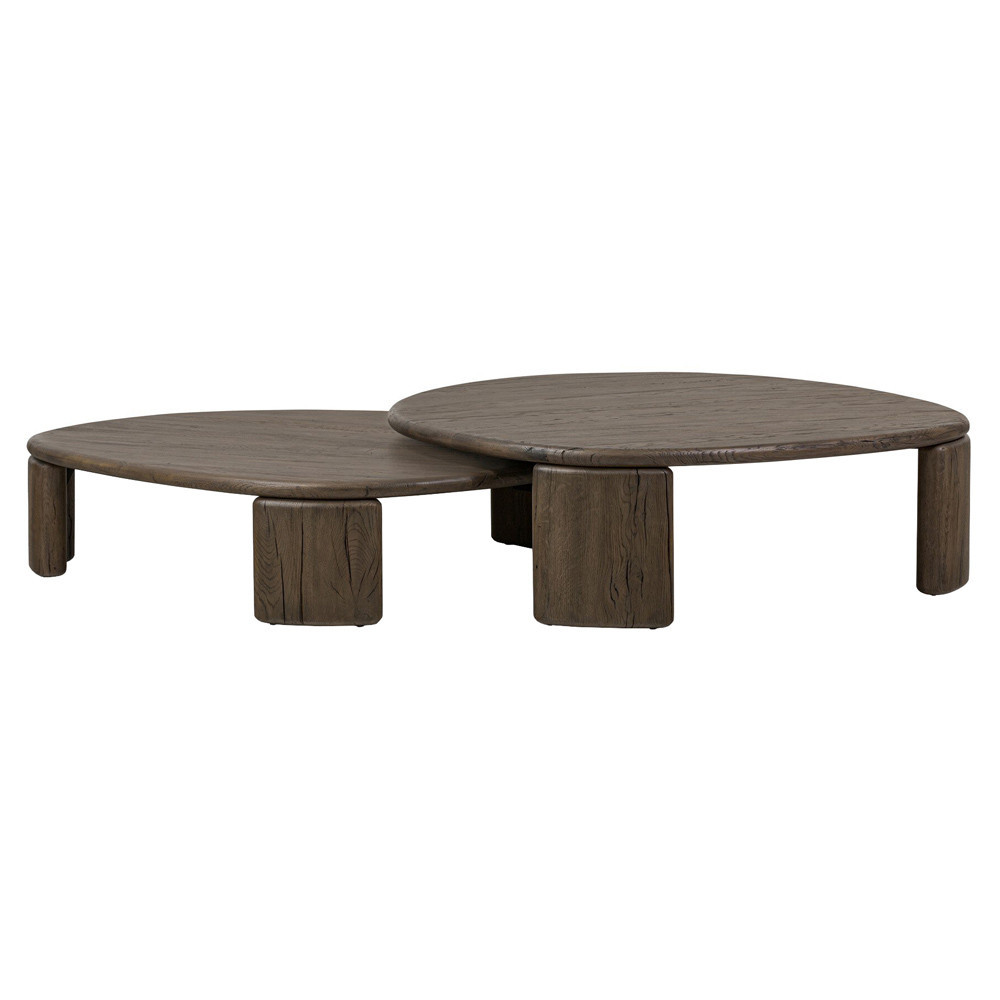 Laura Rustic Lodge Grey Reclaimed Oak Wood Round Nesting Tables | Kathy Kuo Home