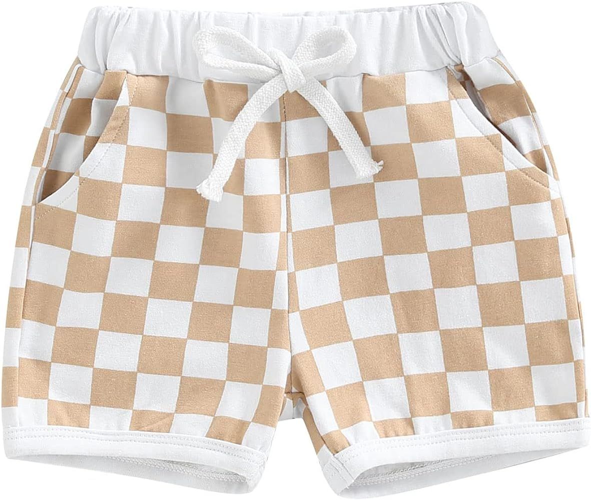 Toddler Baby Boy Shorts Summer Checkerboard Plaid Print Cotton Shorts Casual Elastic Waist Jogger... | Amazon (US)