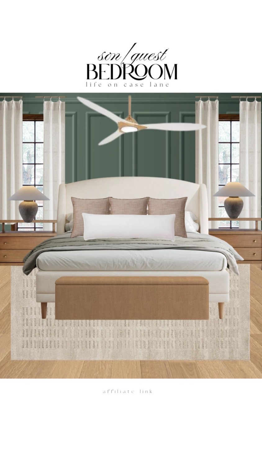 Primary bedroom furniture, master bedroom, guest bedroom, traditional bedroom, transitional bedroom, nightstand, upholstered bed, area rug, bedroom bench, bedroom chandelier, lamp, bedroom lamp, neutral bedroom, curtains, neutral curtains, triple pleat pinch curtains, affordable furniture, good quality furniture, wayfair, Loloi, green bedroom, end of bed bench, neutral rug, son bedroom, boy bedroom, male bedroom, man bedroom, ceiling fan, throw pillow, lumbar pillow 

#LTKSaleAlert #LTKMens