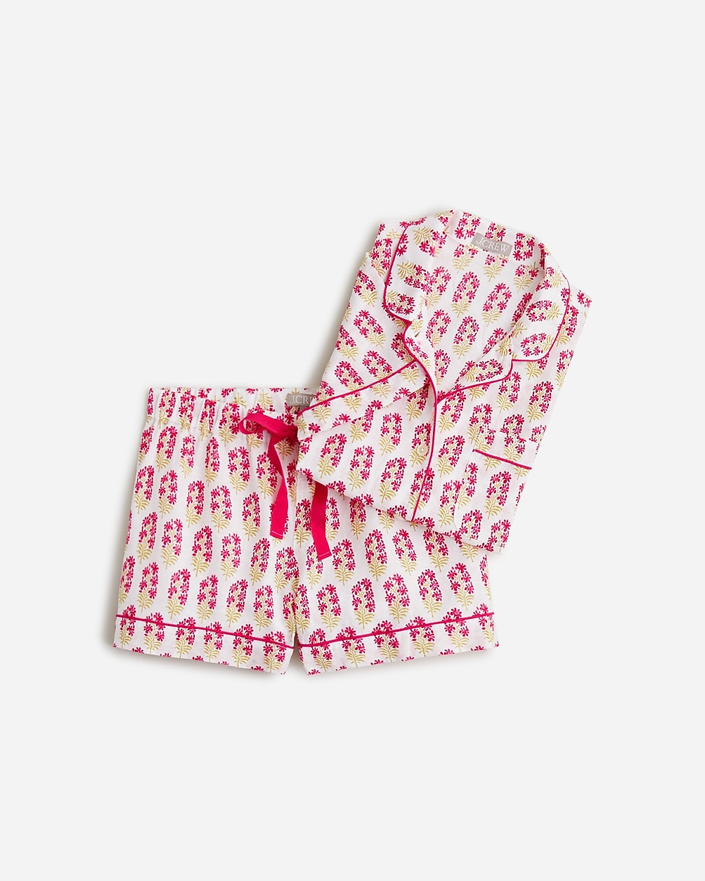 Linen-cotton blend pajama short set in berry block print | J. Crew US