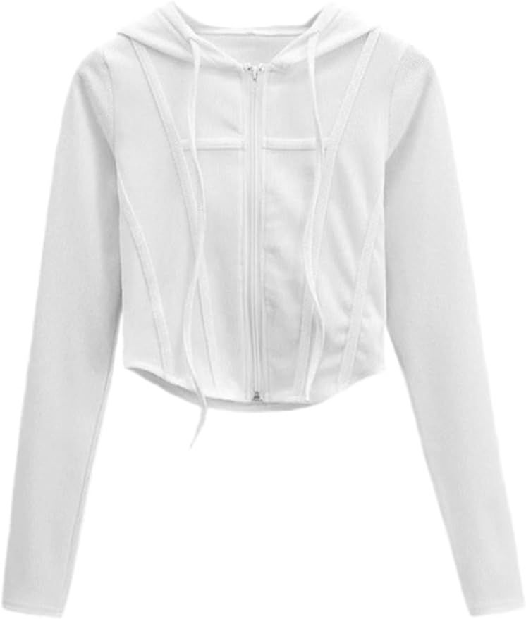 Women's Crop Top Hoodie Jacket Zip Up Slim Fit Knitted Sweatshirt Cardigans | Amazon (US)