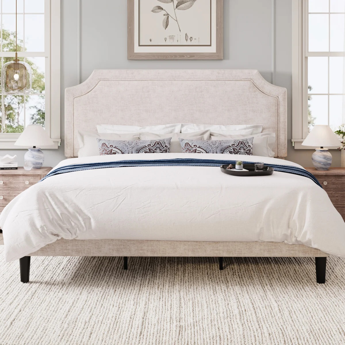 Modern Upholstered Platform Bed Frame With Adjustable Headboard | Wayfair North America