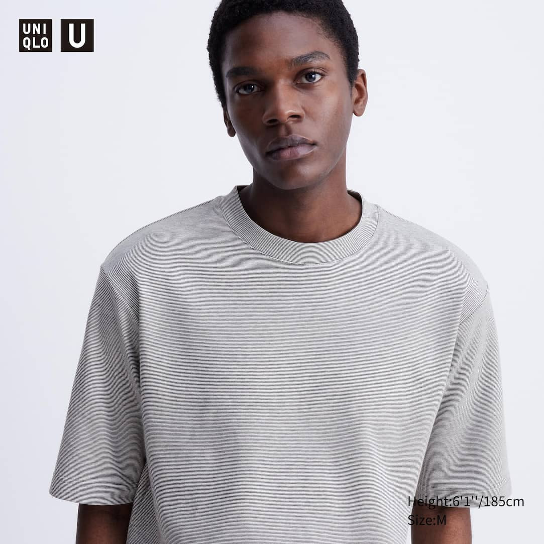Uniqlo U AIRism Cotton Oversized Striped Half Sleeve T-Shirt | UNIQLO (UK)