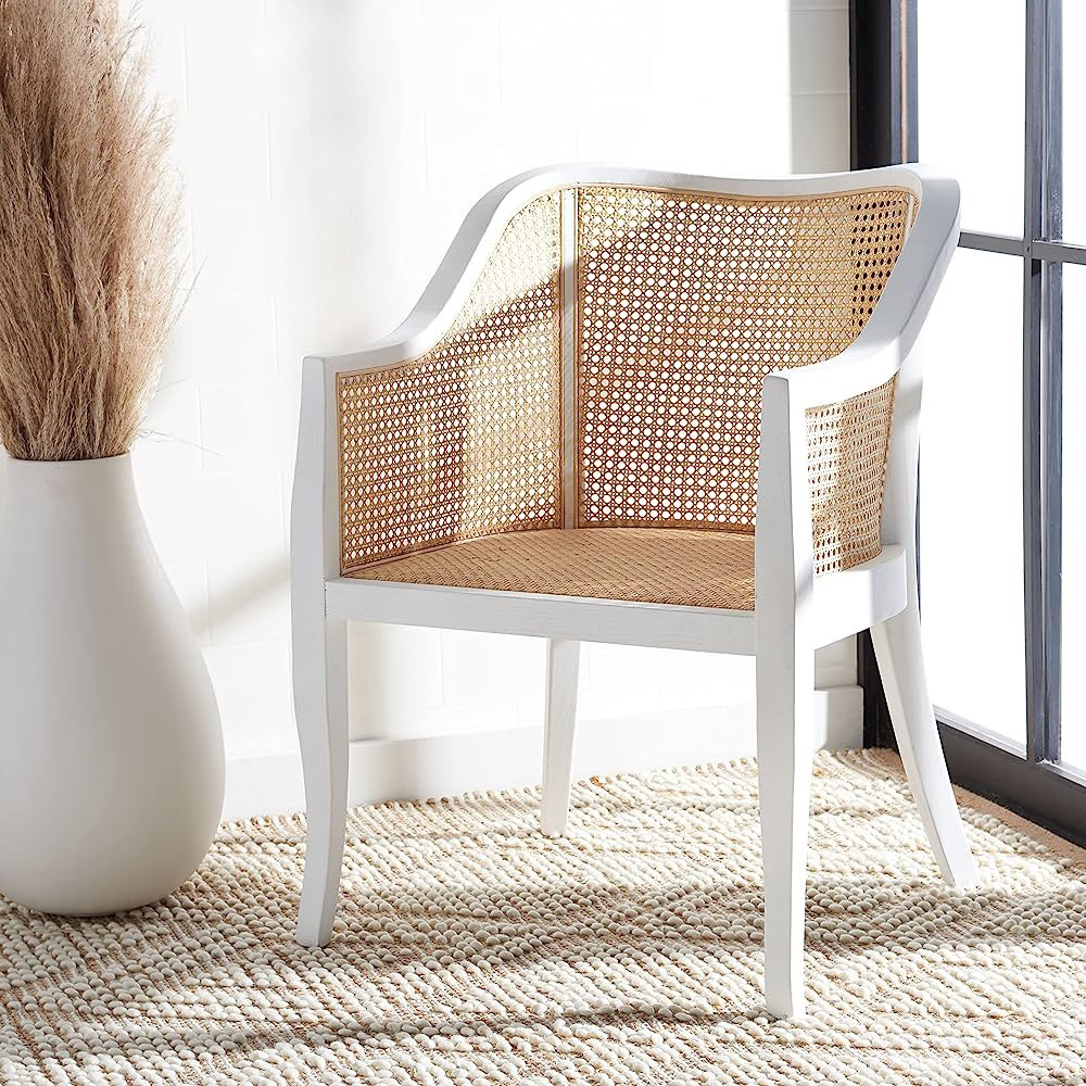 Safavieh Home Maika Coastal White and Natural Cane Dining Chair | Amazon (US)