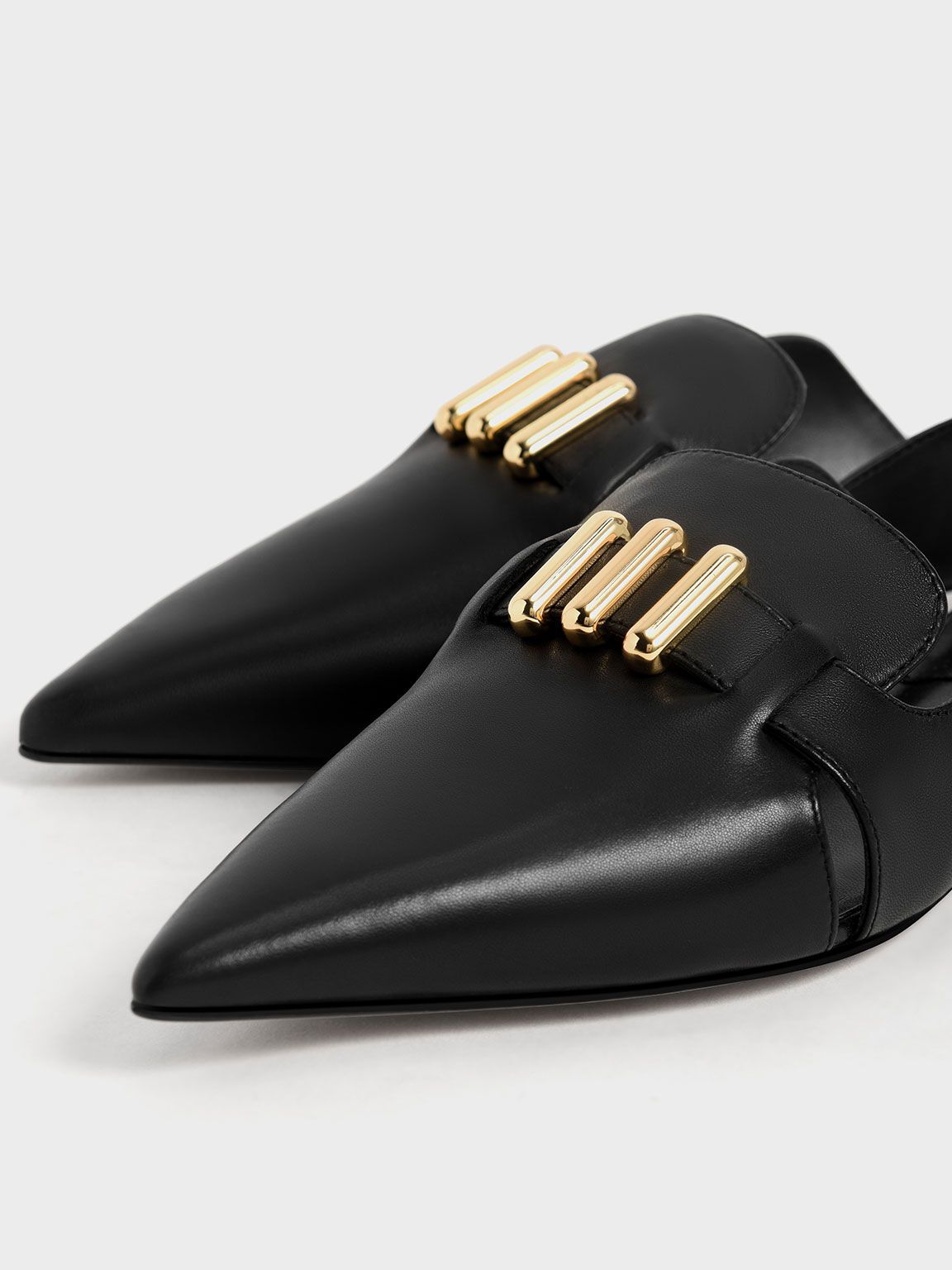 Black Embellished Leather Loafer Mules | CHARLES &amp; KEITH | Charles & Keith US