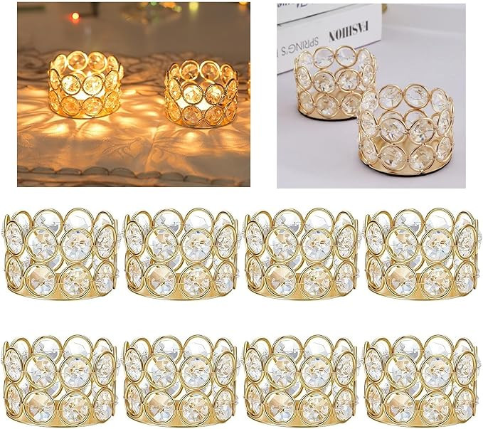 Gold Crystal Tea Light Candle Holders Bowl Tealight Candle Holders, Decorative Cylinder Diamond V... | Amazon (US)