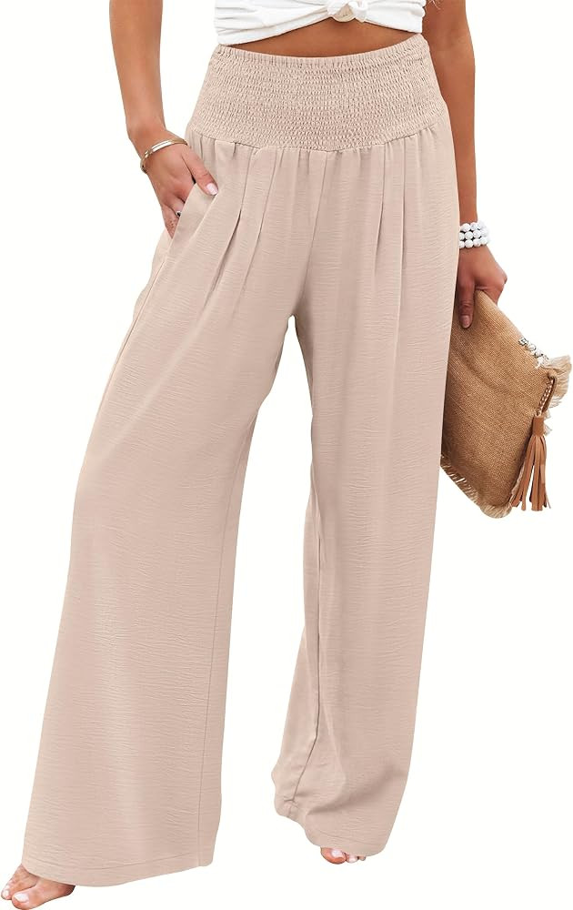 ANRABESS Women Palazzo Pants Summer Flowy Wide Leg High Waist Lounge Trousers with Pockets 2026 C... | Amazon (US)