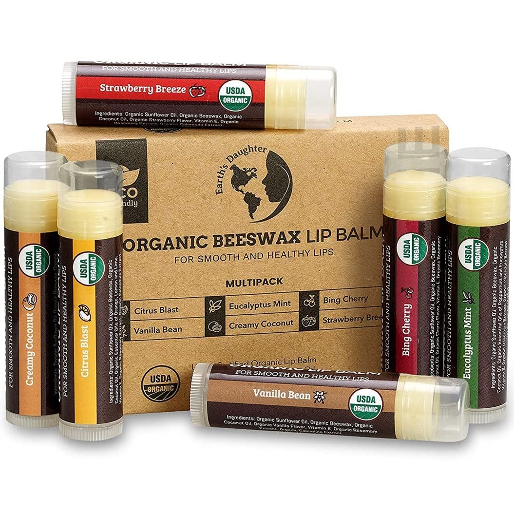USDA Organic Lip Balm 6-Pack Stocking Stuffer by Earth's Daughter - Fruit Flavors, Beeswax, Cocon... | Amazon (US)
