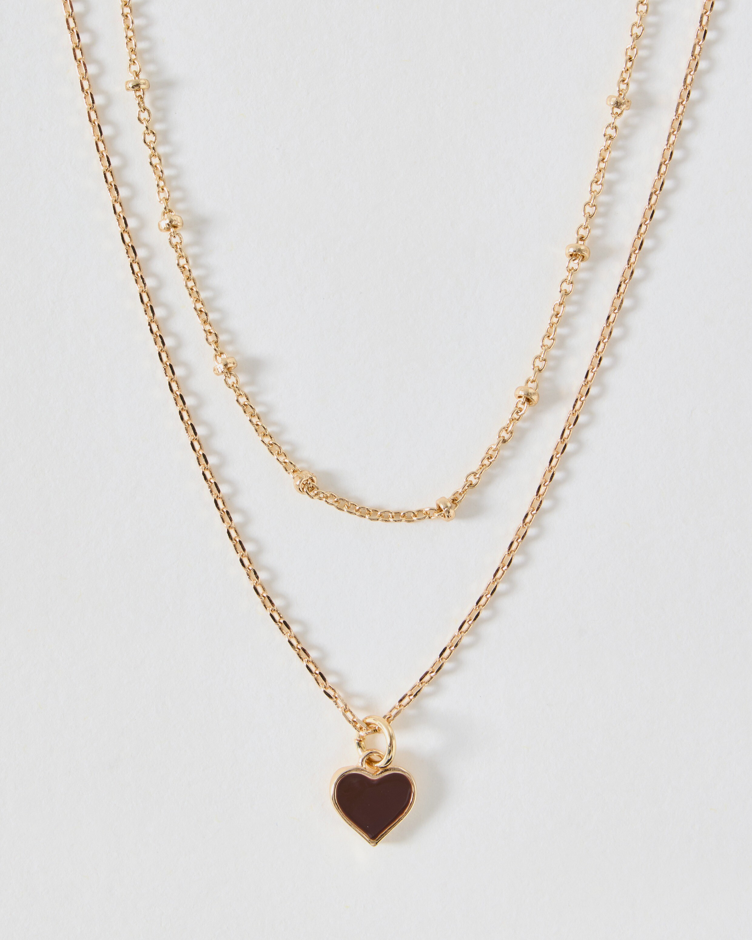 Ottilie Brown Mini Heart Pendant Double Row Necklace | Oliver Bonas (Global)