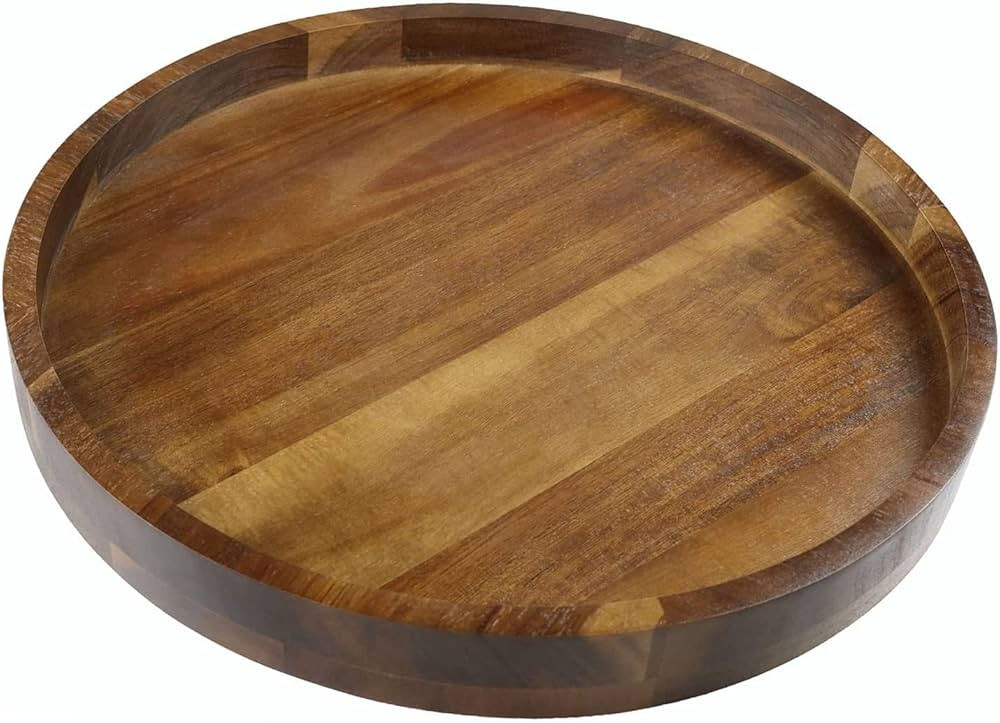Acacia Wood Round Serving Tray, 13.8" Charcuterie Board Cheese Tray with Rim, Decorative Tray for... | Amazon (US)