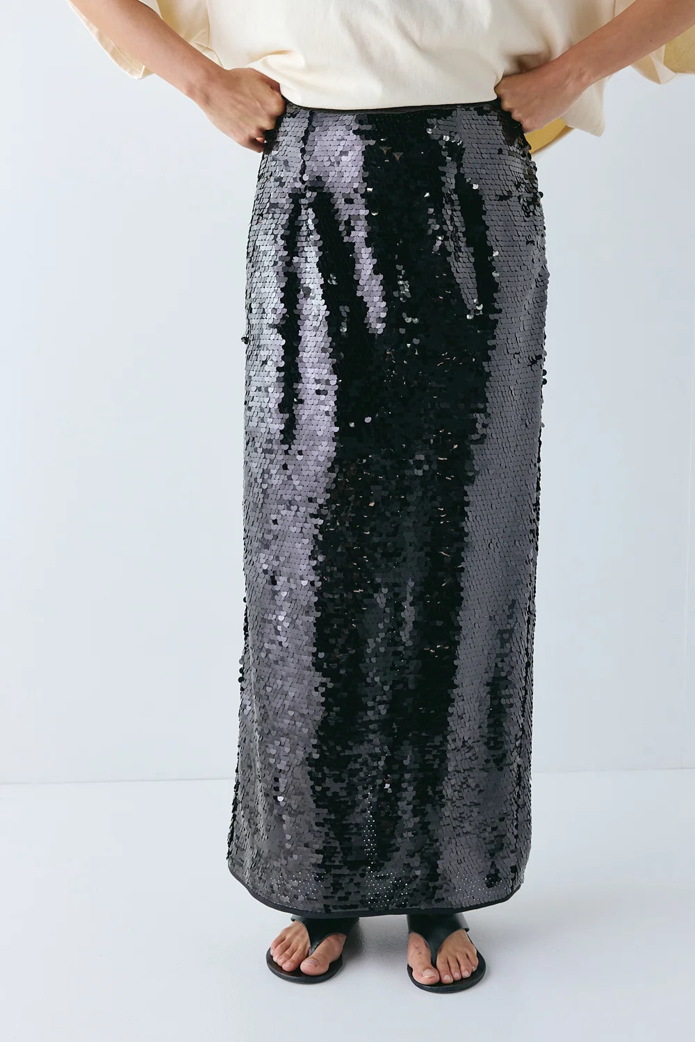 Devyn Sequin Midi Skirt Midnight | VRG Grl