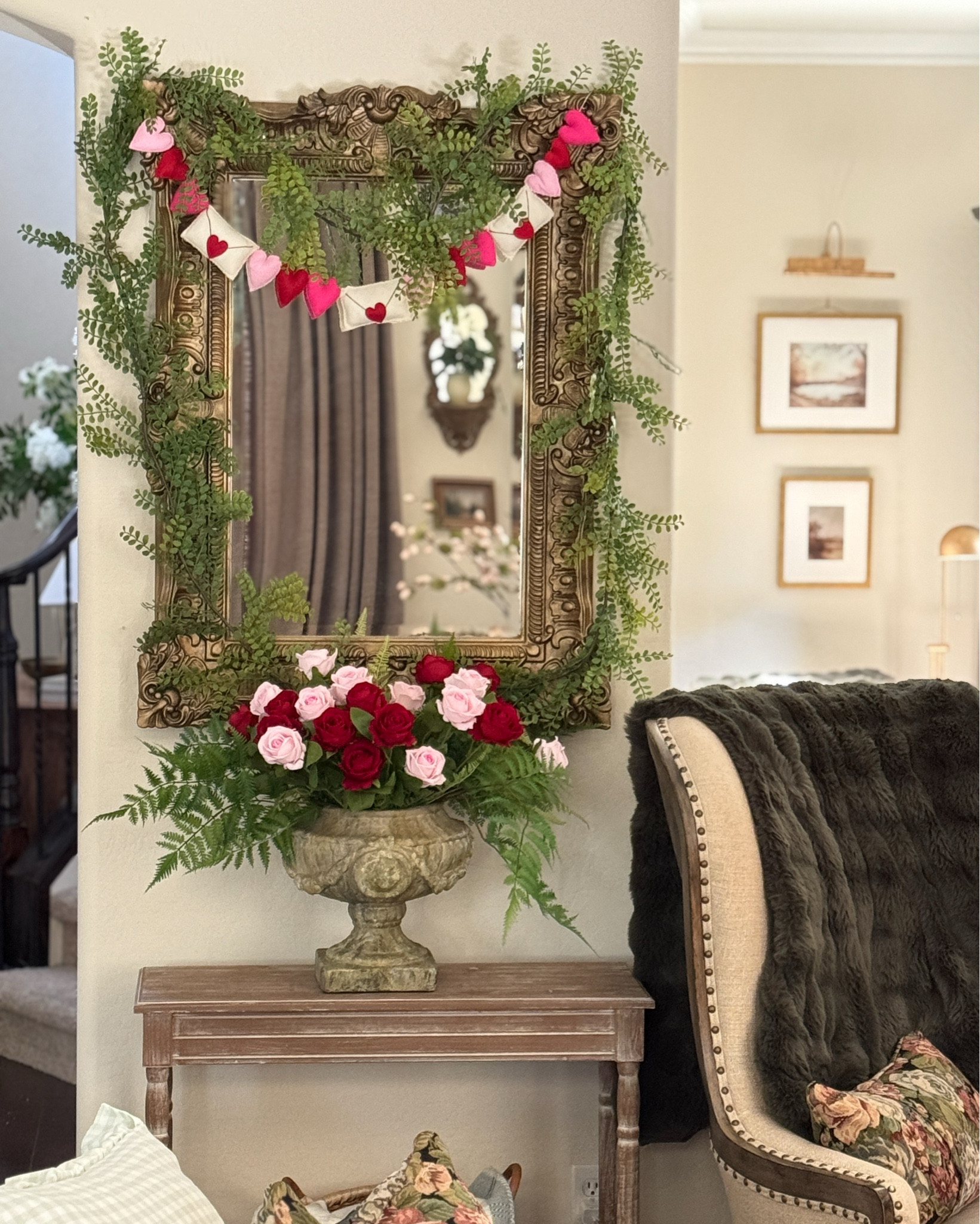 Pink & red realistic faux roses 🌹 

Note: I bought both the pink & red roses from the same Amazon seller. It looks like the pink ones may be temporarily out of stock, but I found an exact lookalike at Michael’s. Fern stems are from Hobby Lobby. Aged urn is from a small shoppe and they no longer carry them. 

Valentine decor, Valentine flowers, faux roses, Valentine home decor 

#LTKFindsUnder50 #LTKHome