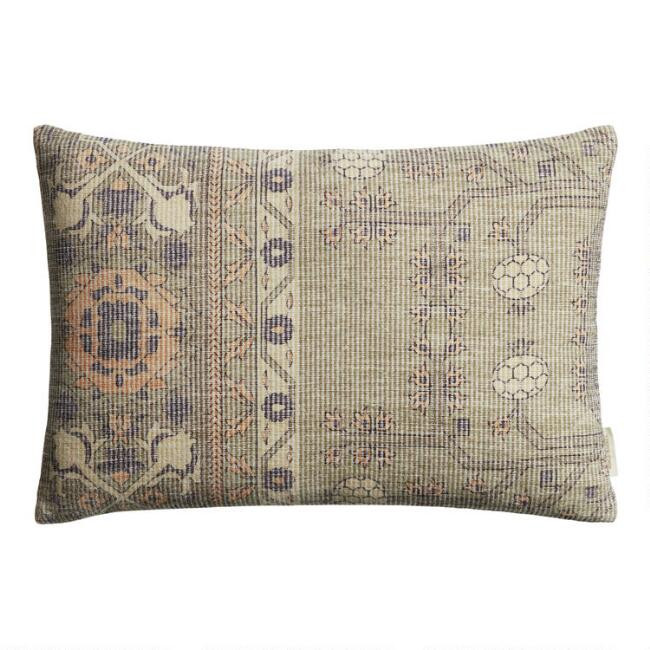 Oversized Blue And Ivory Ribbed Carpet Print Lumbar Pillow | World Market