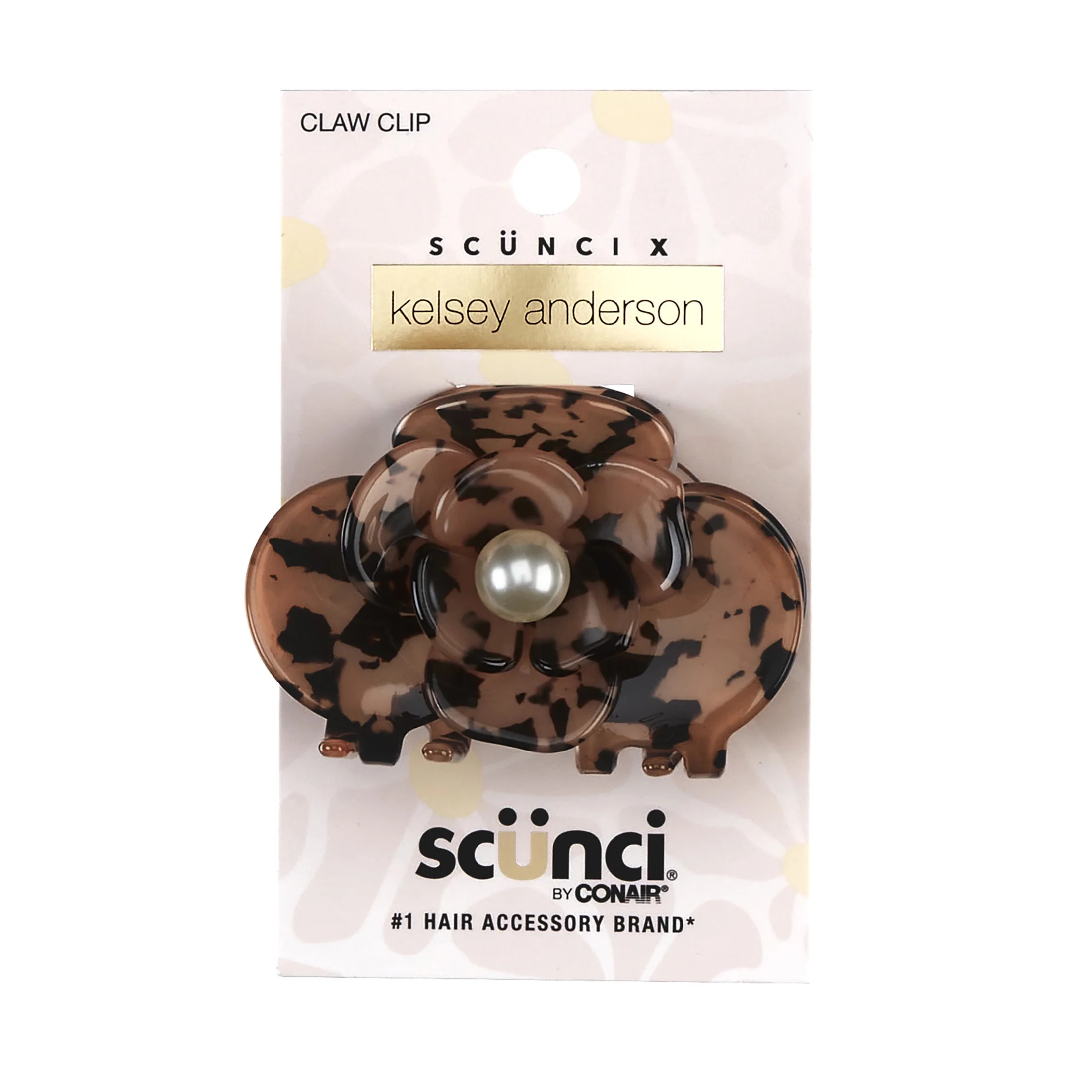 Scunci x Kelsey Anderson Tortoiseshell Flower and Faux Pearl Claw Clip, Multicolor, 1 count | Walmart (US)