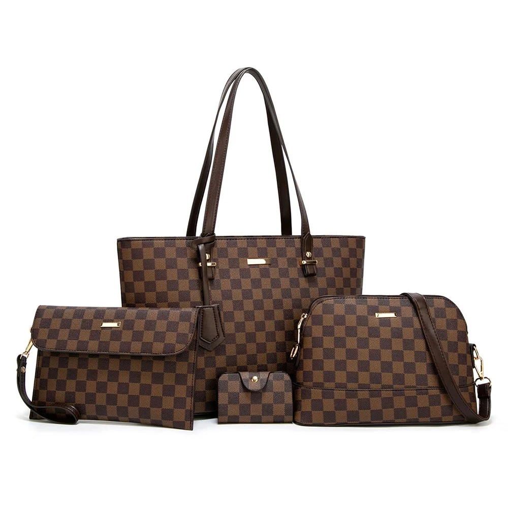 Sexy Dance 4 Set Woman Checkered Tote Shoulders Bag,Large Capacity Travel Crossbody Bag,Pu Leathe... | Walmart (US)