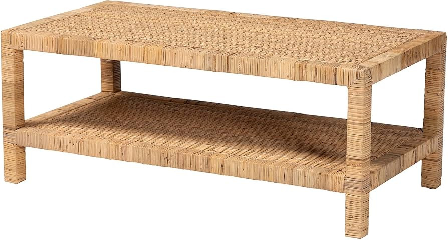 bali & pari Kalimantan Natural Rattan Coffee Table, Rectangle, Light Honey | Amazon (US)