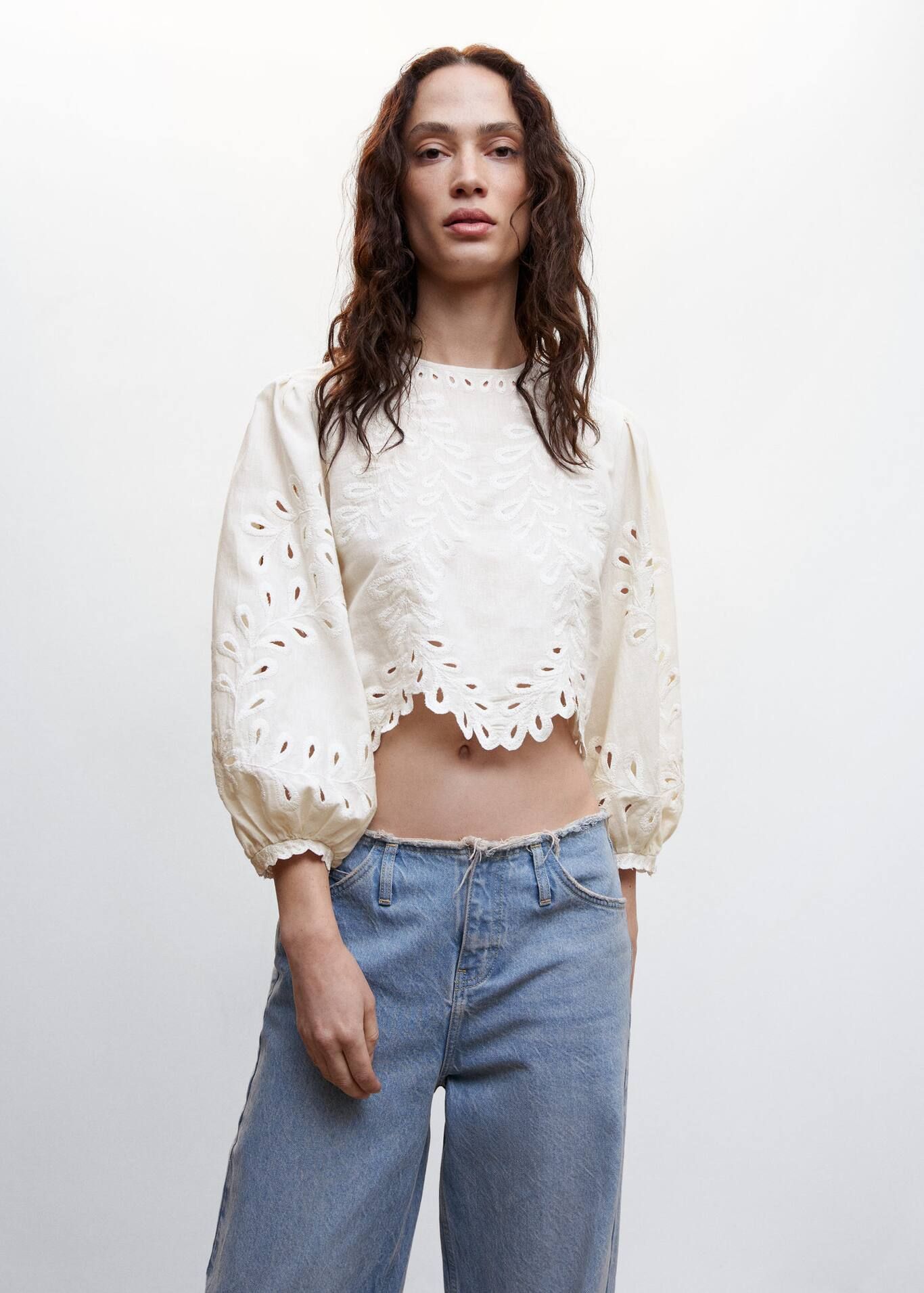 Openwork embroidered blouse -  Women | Mango USA | MANGO (US)