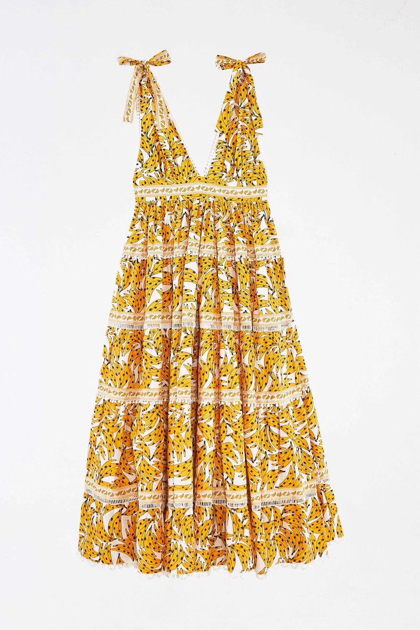 white spotted bananas maxi dress | FarmRio (US)