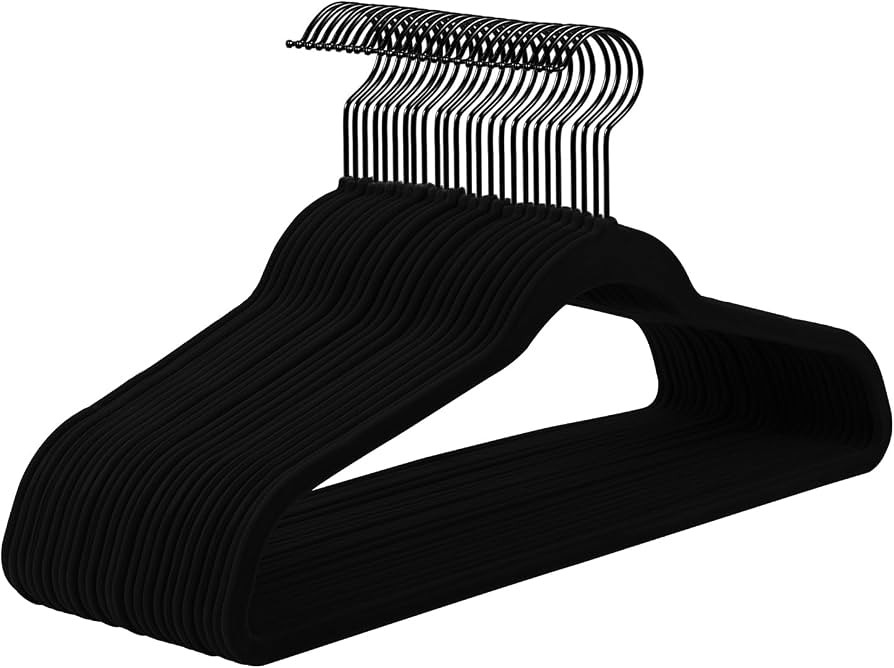 MIZGI All Black Velvet Hangers 60 Pack,Premium Flocked Clothes Hangers Non-Slip Felt Hangers,Stur... | Amazon (US)