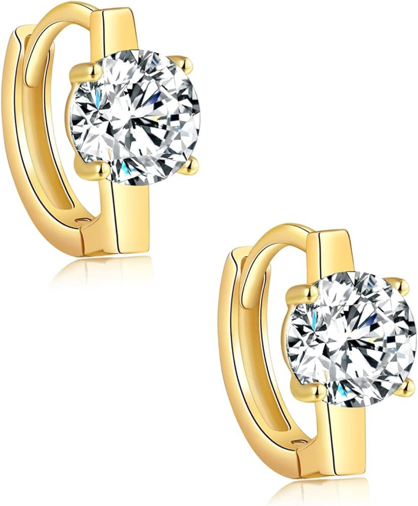 Sterling Silver Huggie Earrings, Small Cuff Gold Plated Silver Hoop Earrings for Women Girl Hypoa... | Amazon (US)