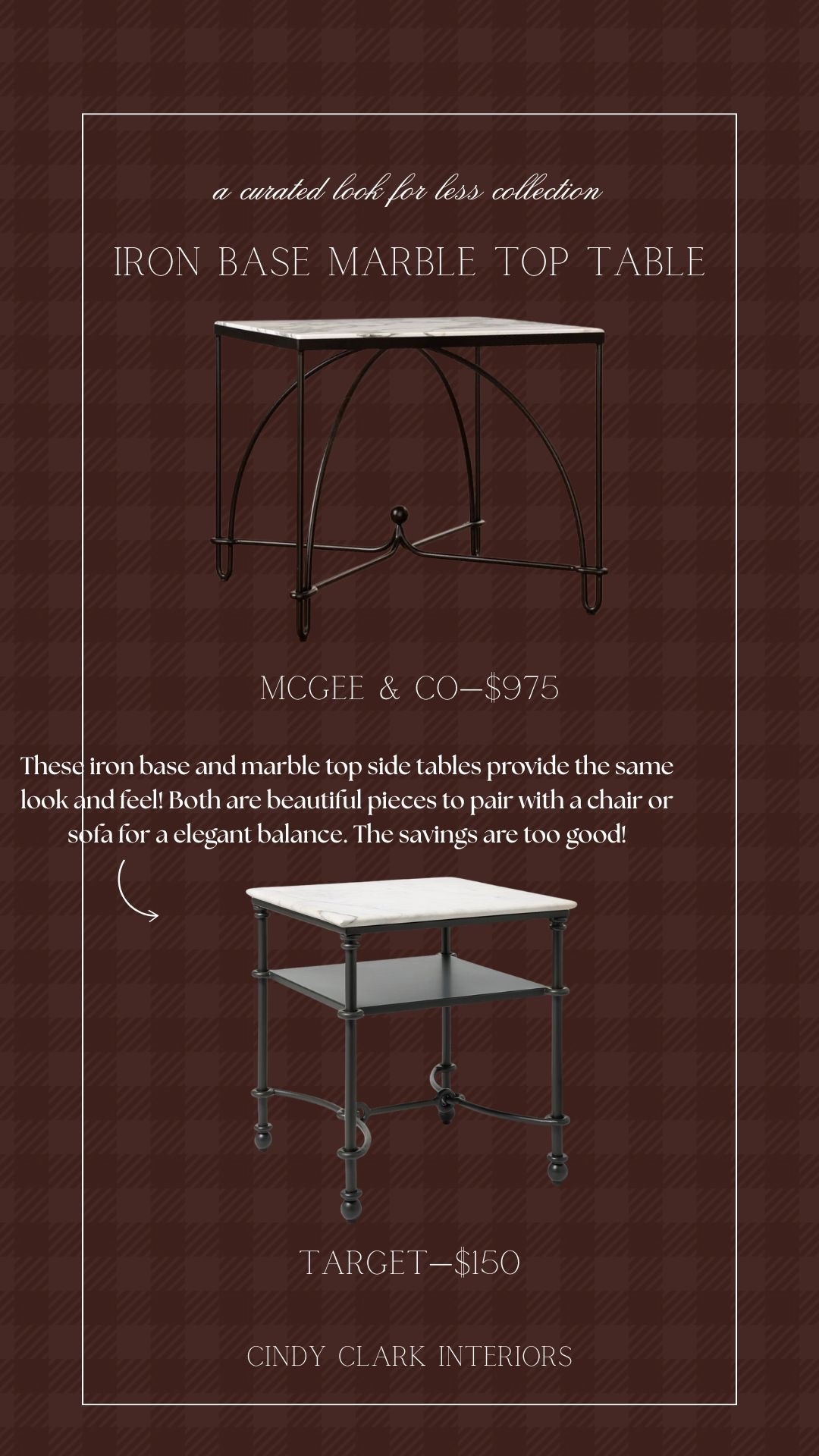 These iron base and marble top side tables provide the same look and feel! Both are beautiful pieces to pair with a chair or sofa for a elegant balance. The savings are too good!

#LTKHome