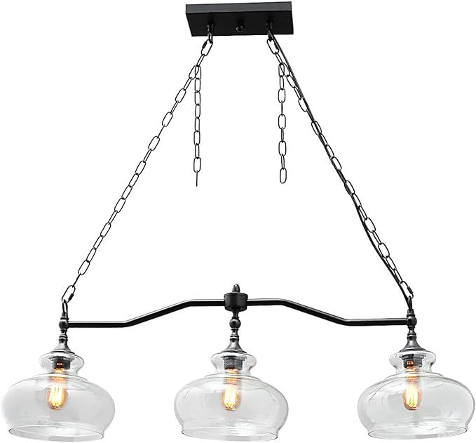 Insfashble Rustic 3-Light Kitchen Island Light in Black Metal with Clear Glass Shades,Farmhouse C... | Amazon (US)