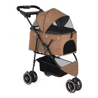 Itopfox Pet Stroller for Small Medium Dogs & Cats, 3-Wheel Foldable with Breathable Mesh Canopy, Cup Holders, Easy Assembly, Deep Brown | Target