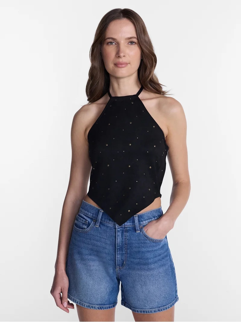 Madden NYC Women\u2019s Faux Suede Hanky Hem Halter Top, Sizes XXS-XXL | Walmart (US)