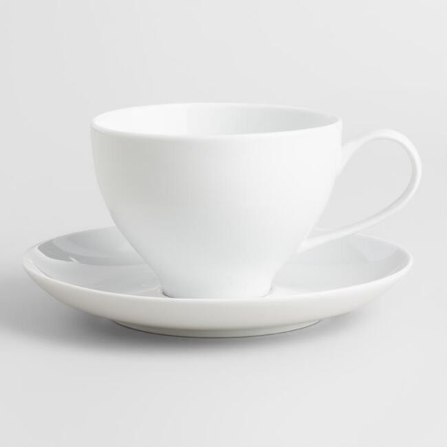 Spin White Porcelain Cup And Saucer Duo Set Of 4 | World Market