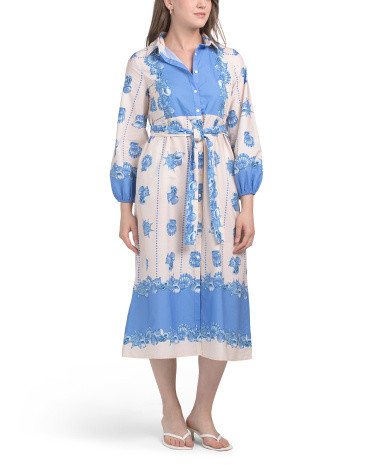 Long Sleeve Shell Print Midi Dress | TJ Maxx