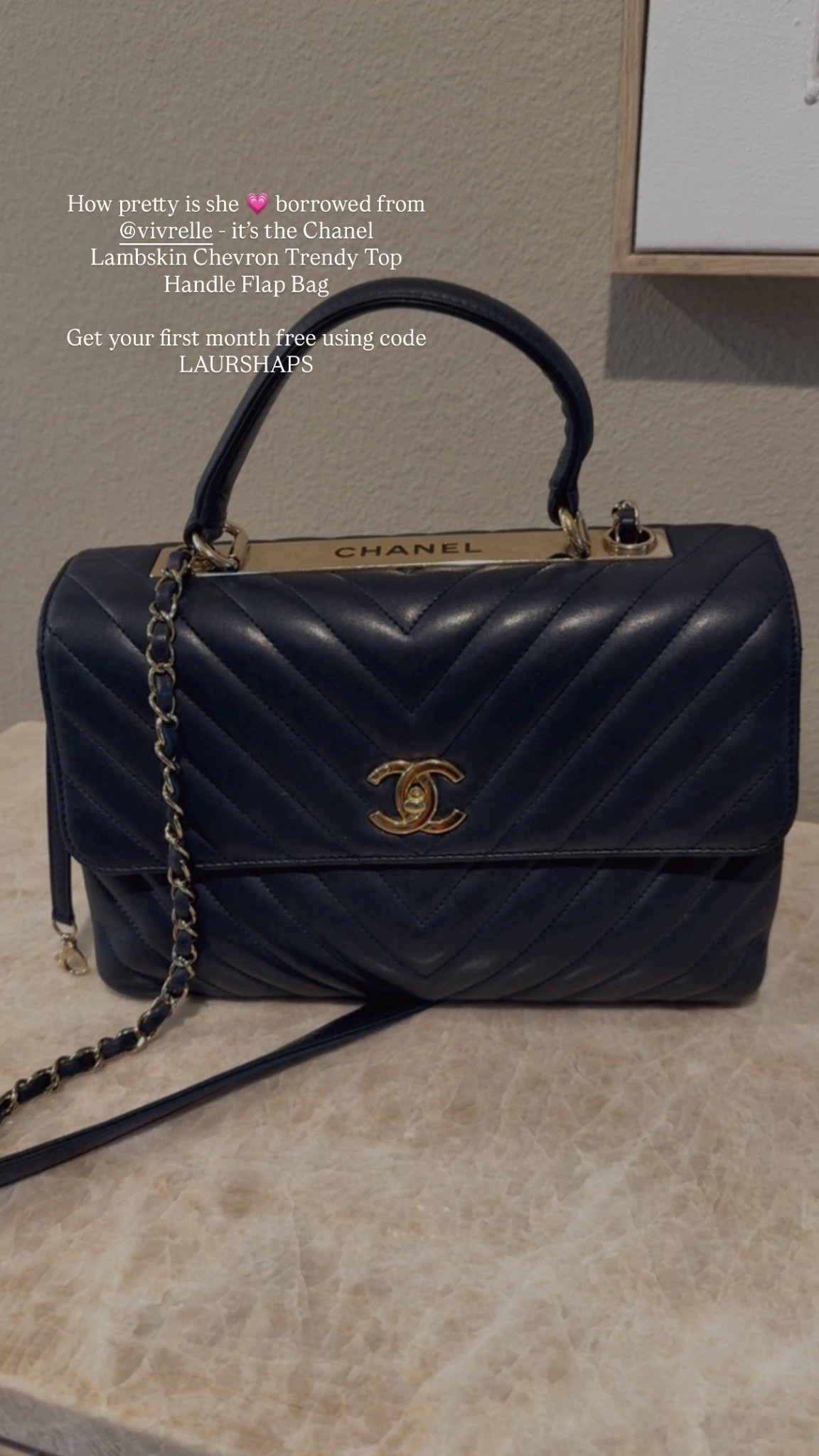 Use code LAURSHAPS for your first month free!!!! 
Vivrelle bags
Chanel bag
Top handle bag
Trending 
Navy blue bag 

#LTKgrwm #LTKootd #LTKSpringSale