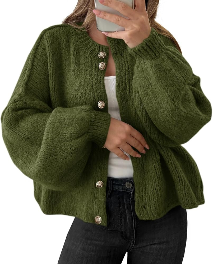 Saodimallsu Womens Oversized Cardigans Button Up Long Lantern Sleeve Chunky Knit Casual Soft Fall... | Amazon (US)