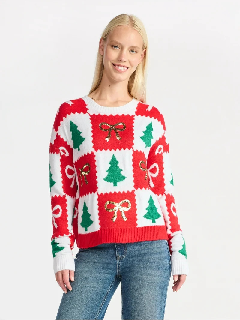 Holiday Time Women's Embellished Pullover Christmas Sweater, Midweight, Sizes XS-XXXL | Walmart (US)