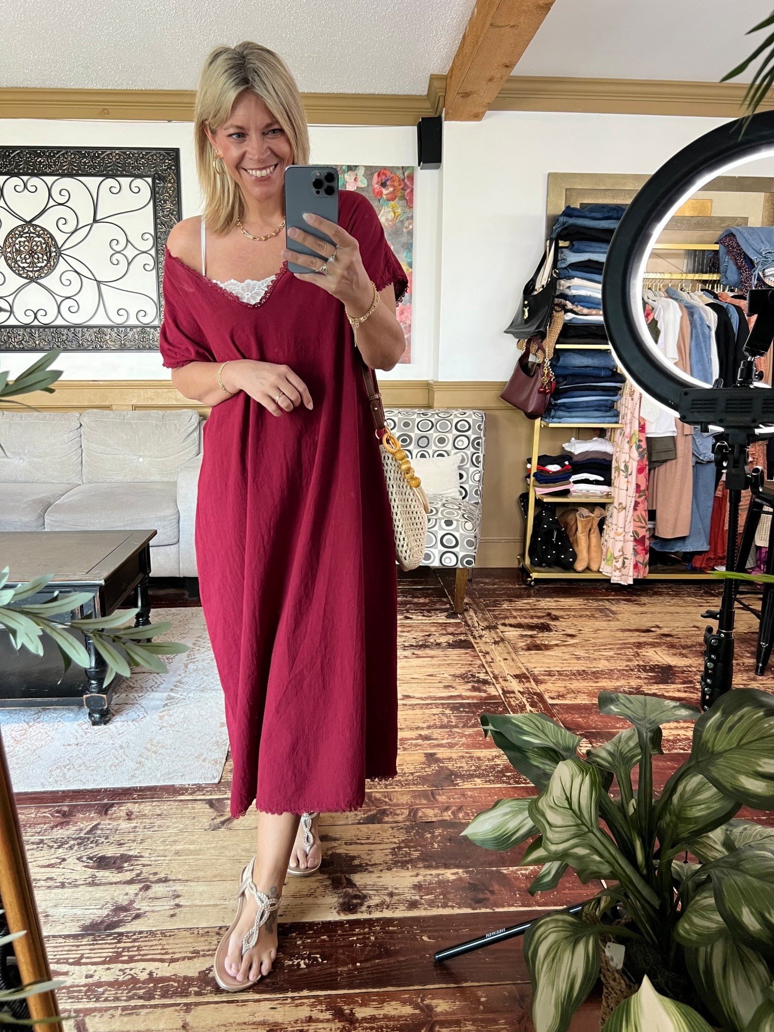 Deep V loose fit gauzy dress size xl; bralette set also size xl

#LTKSeasonal #LTKMidsize #LTKOver40