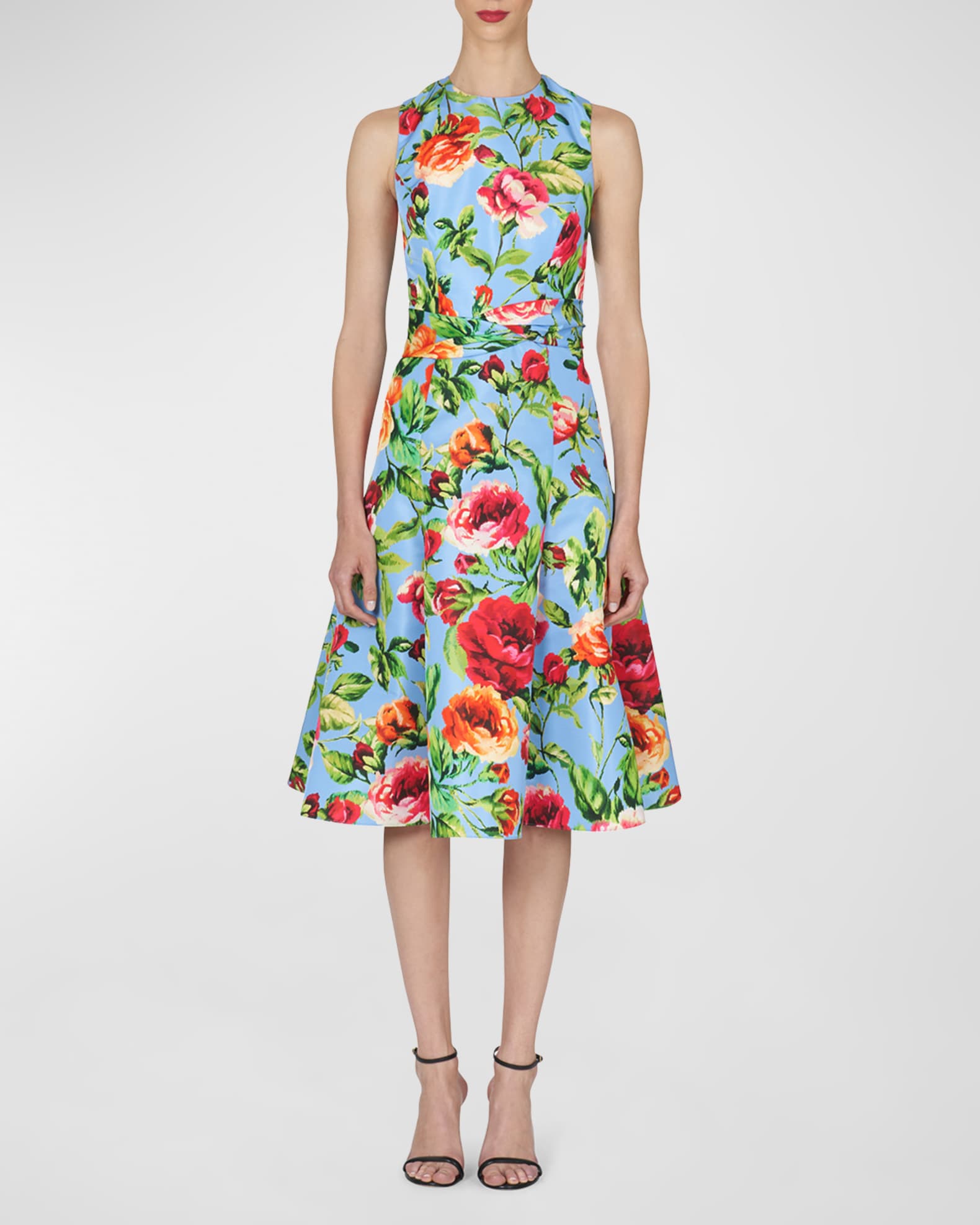 Floral-Print Midi Dress with Twist Waistband | Neiman Marcus