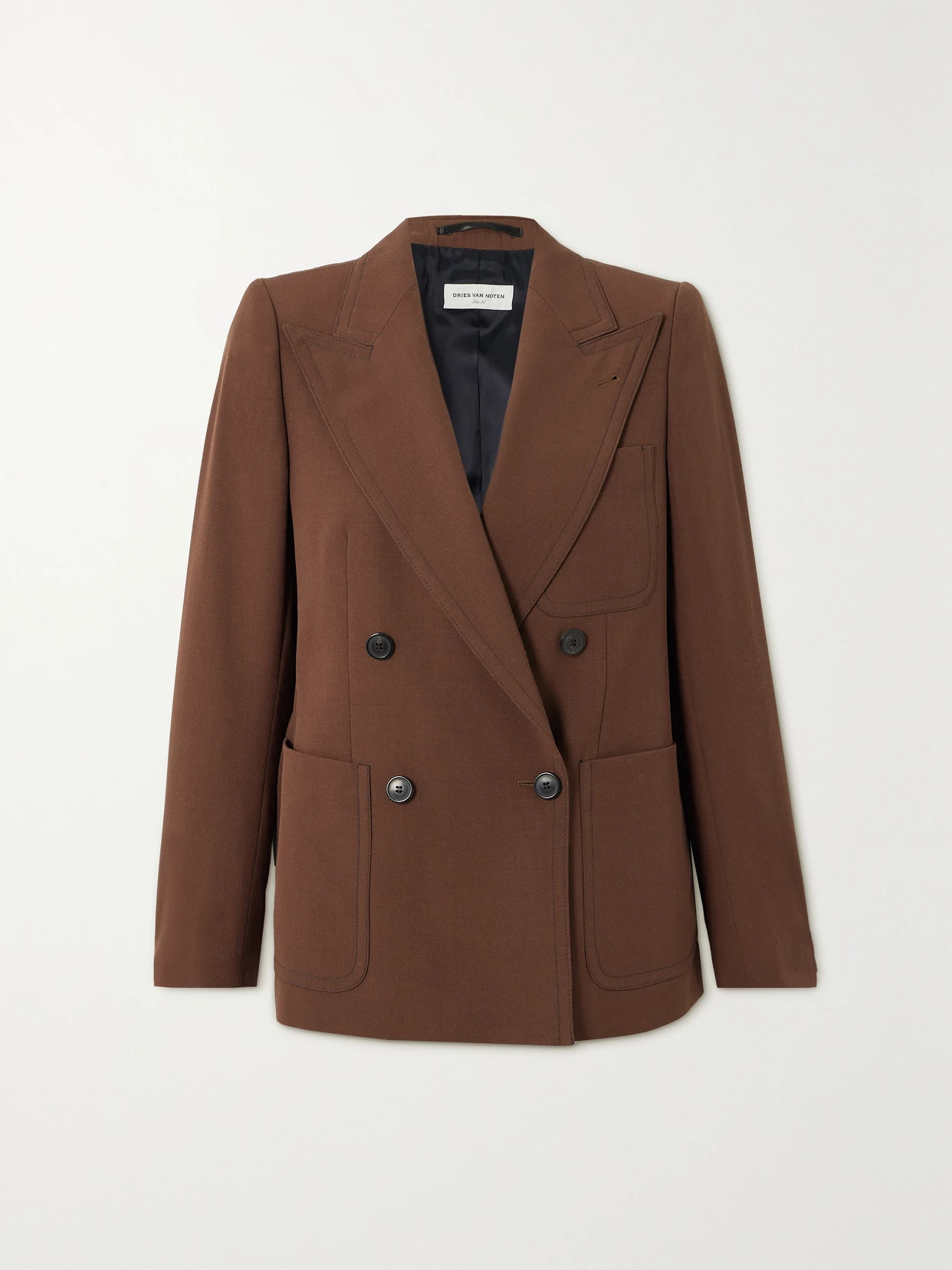 Dries Van Noten - Double-breasted Topstitched Wool Blazer - Brown | NET-A-PORTER (US)