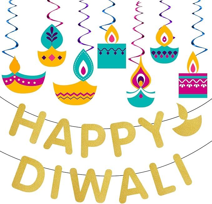 Diwali Decorations for Party,Funnlot 15PCS Diwali Decorations for Home With Glitter Happy Diwali ... | Amazon (US)