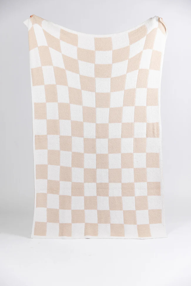 Make Me Believe Taupe Checkered Blanket FINAL SALE | Pink Lily